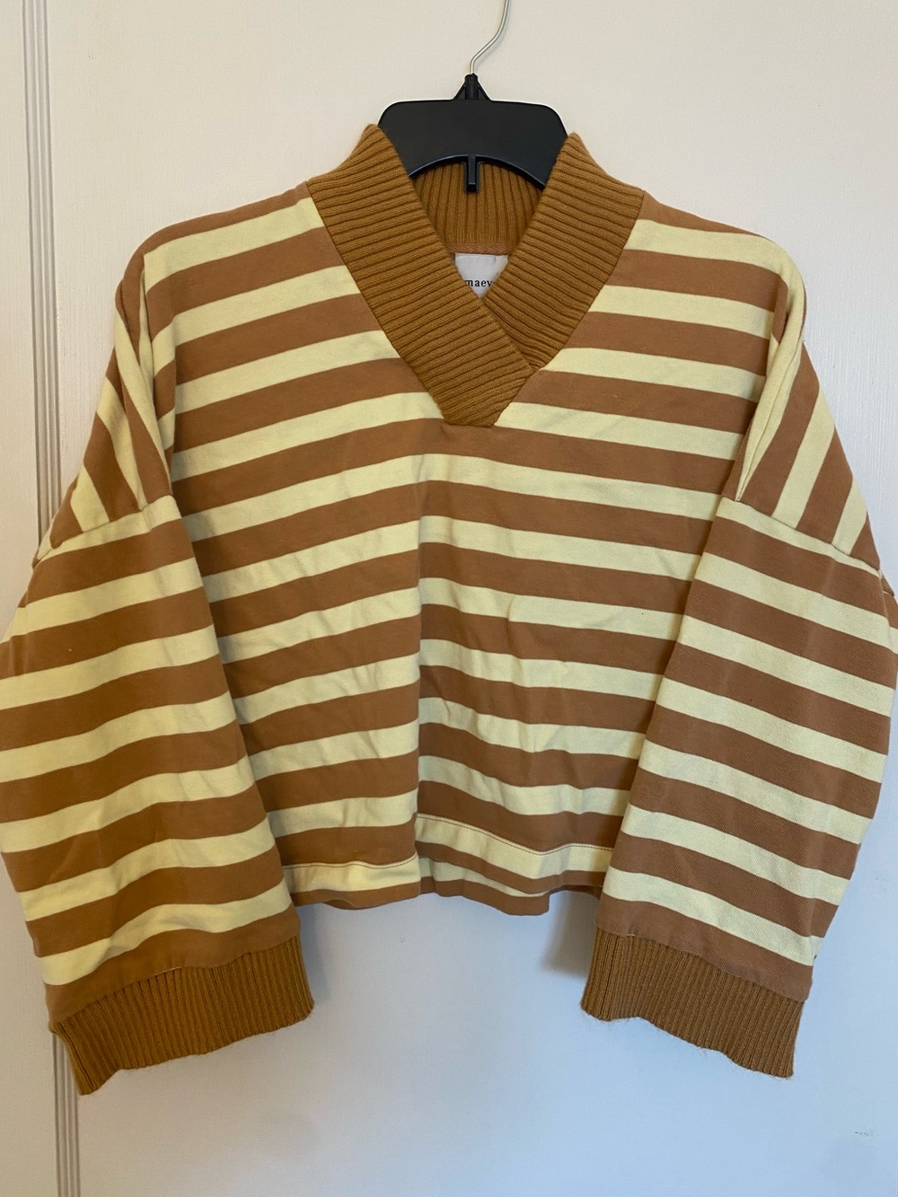 Maeve Striped V-Neck Sweatshirt